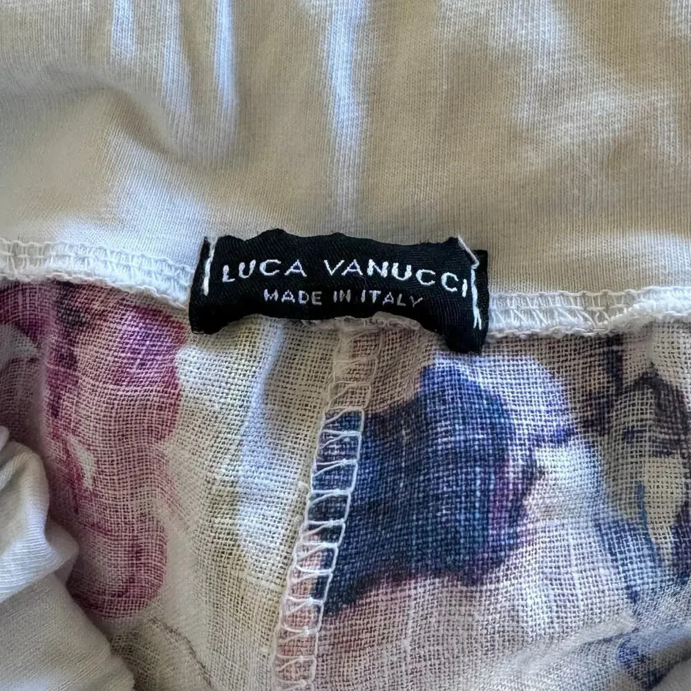 Luca Vanucci 100% Linen Stretch Waist Watercolor Pastel Floral Midi Skirt Size M - Picture 4 of 5